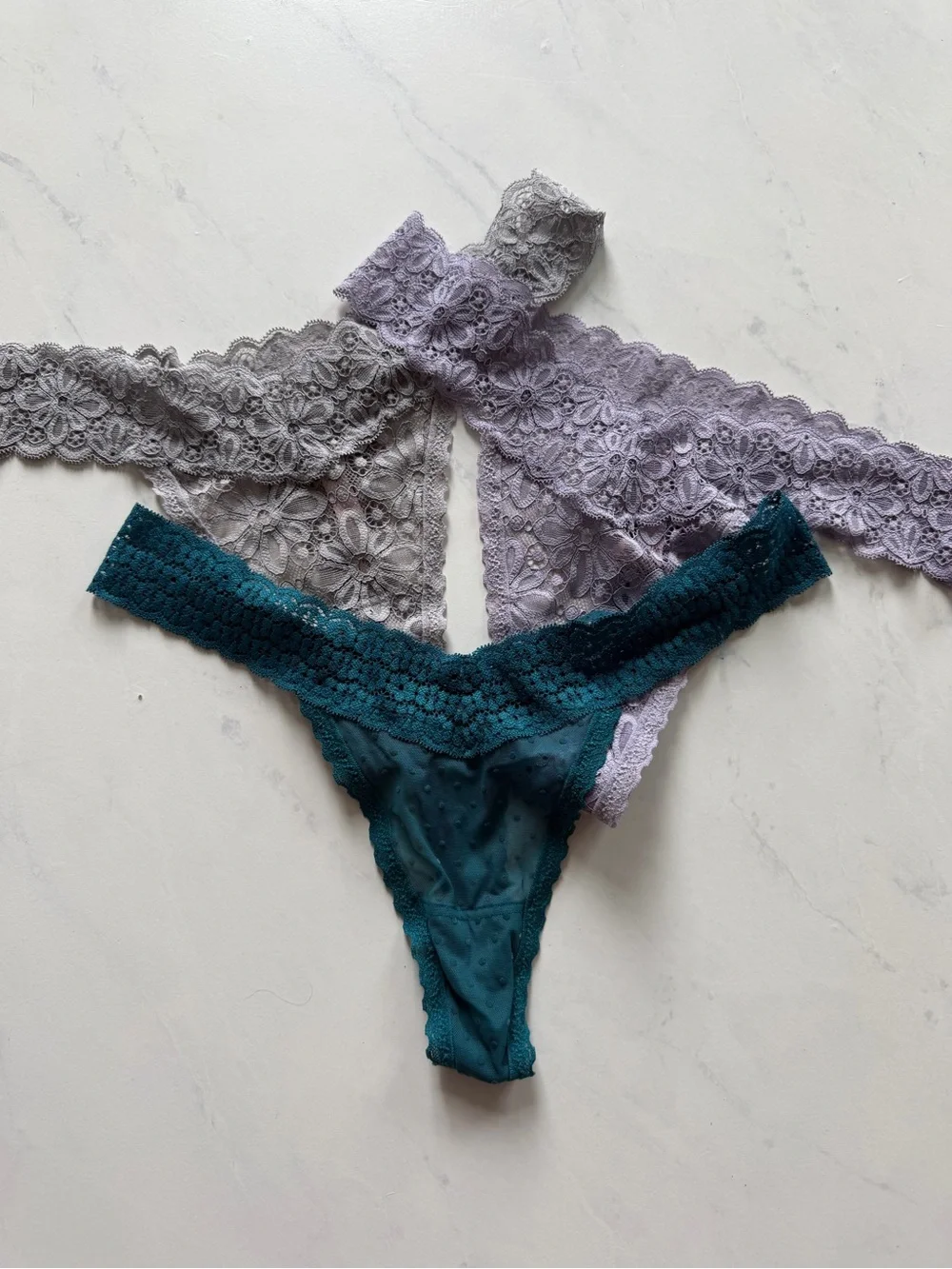 Victoria’s Secret - Lace-Trim Thong Bottoms - Set of 3 - Picture 1 of 4